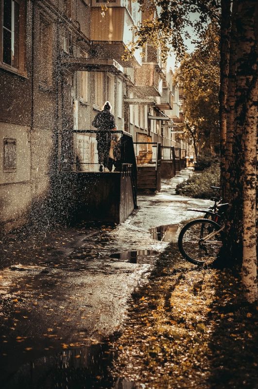 Дождливая осень. Листья в лужах