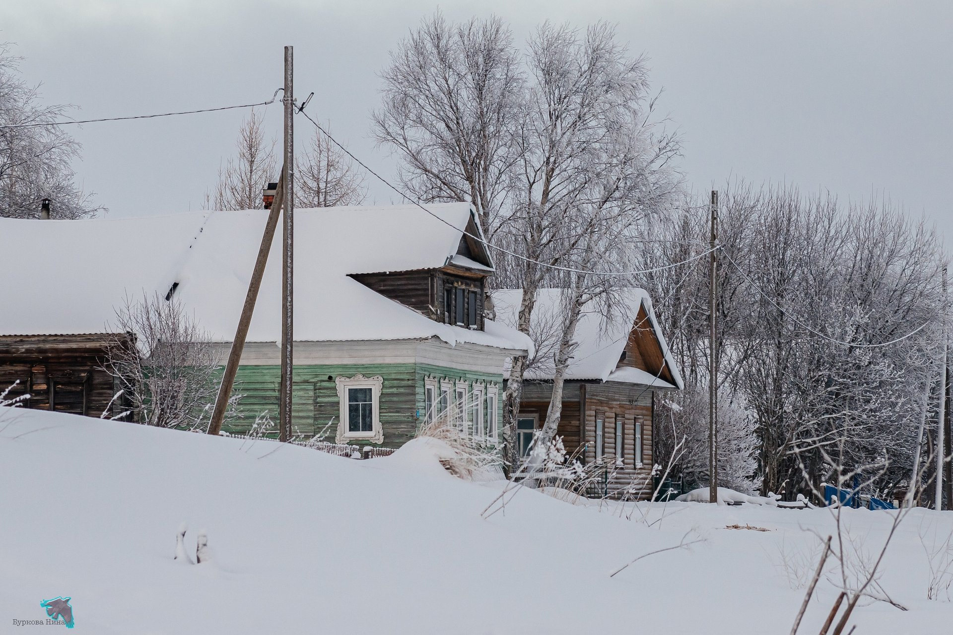 Деревенская зима — уютные домики под снежным покровом, заснеженные поля и морозное небо Деревенская зима — уютные домики под снежным покровом, заснеженные поля и морозное небо