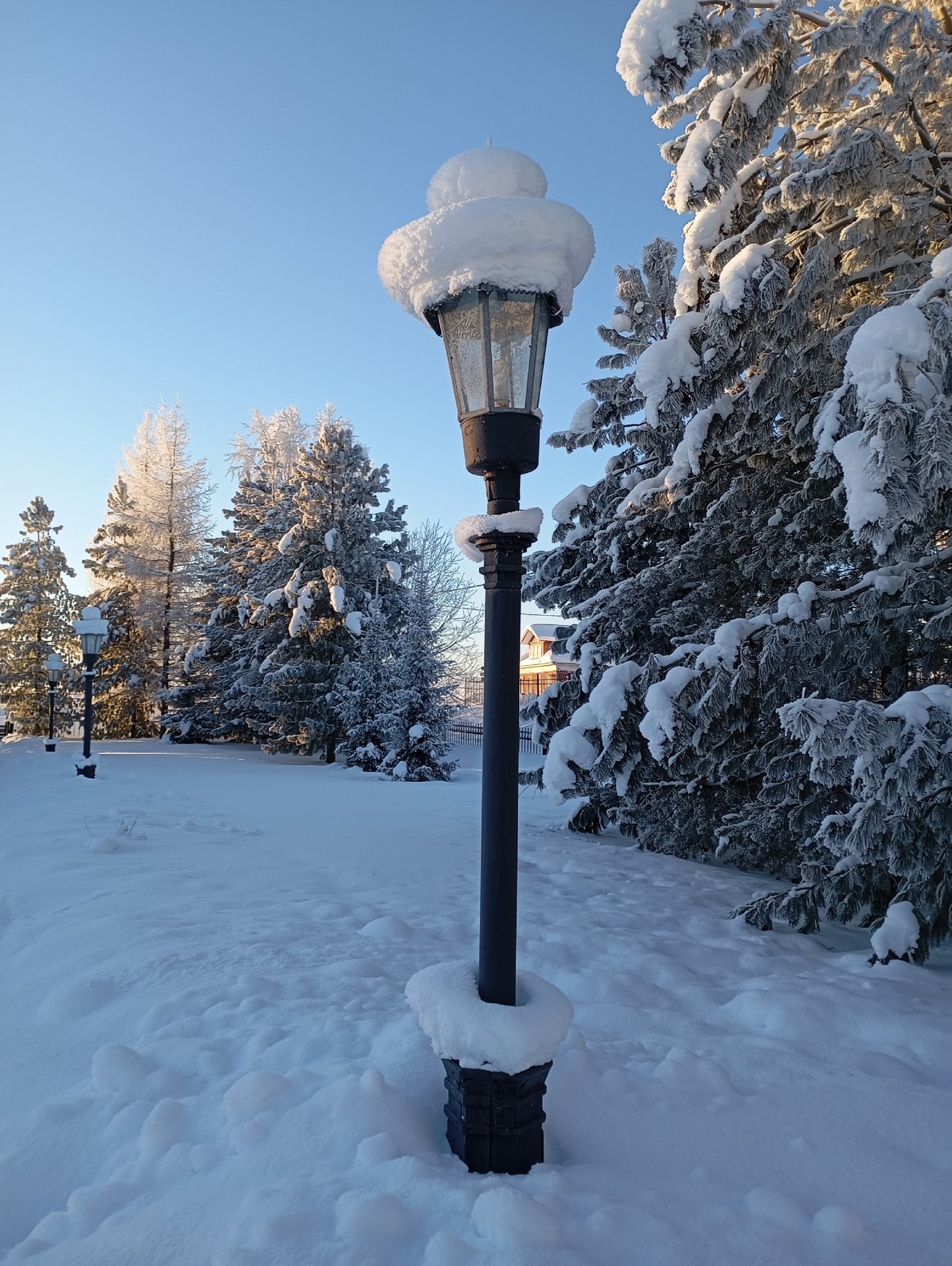 -32° в Ломоносово — даже фонари надели шапки! -32° в Ломоносово — даже фонари надели шапки!